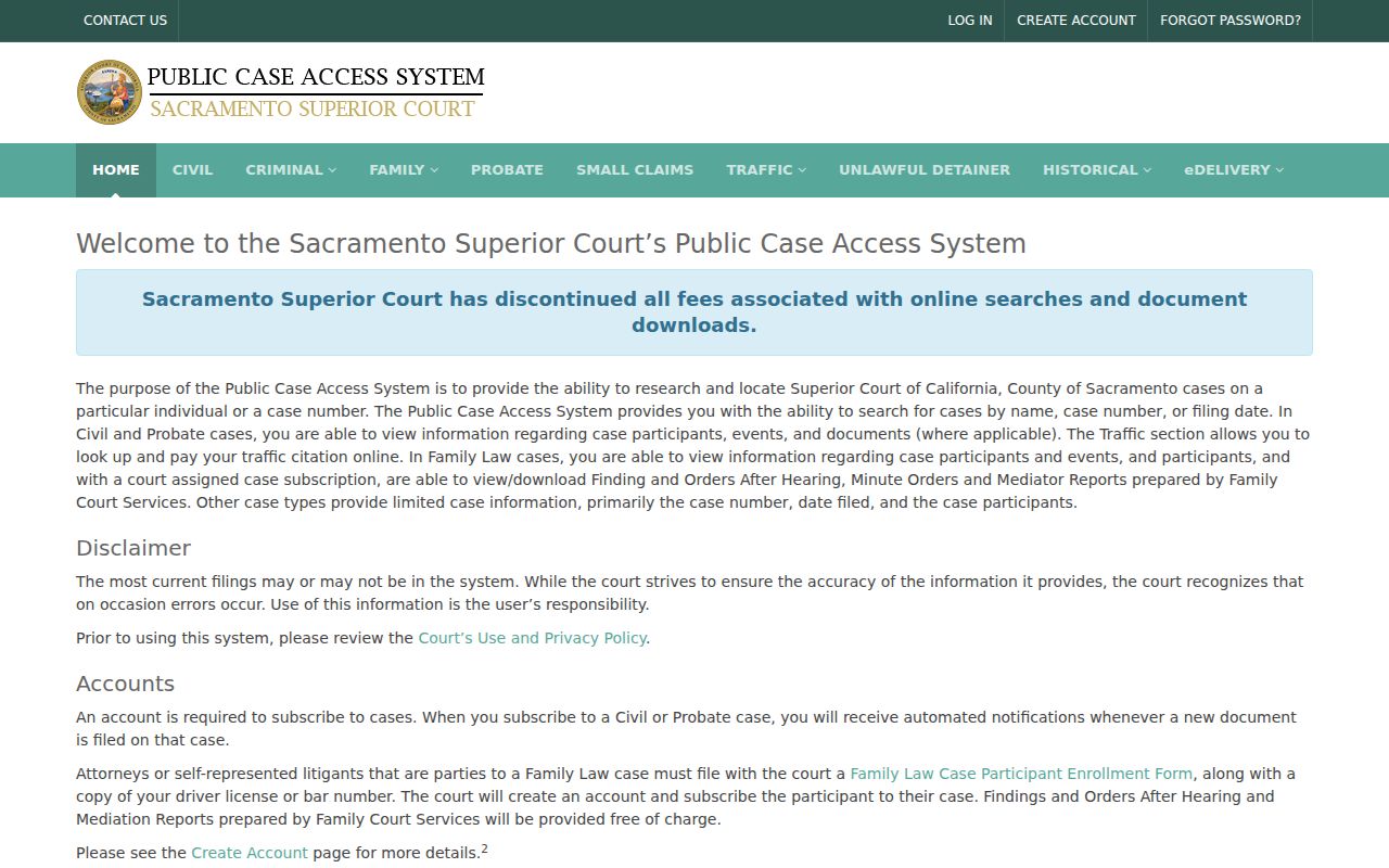 Rancho Cordova people search options in Sacramento Superior Court PCAS