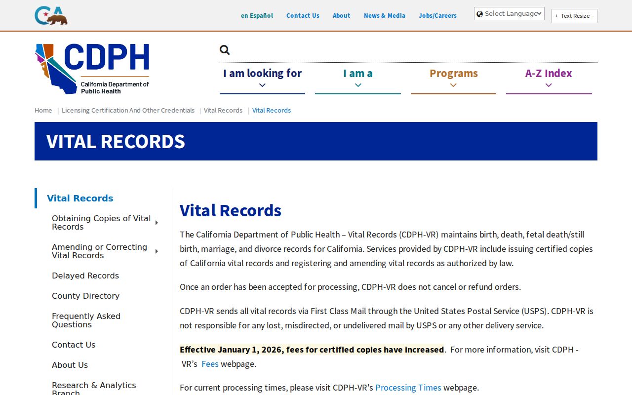 Rancho Cordova public records access through the California vital records hub