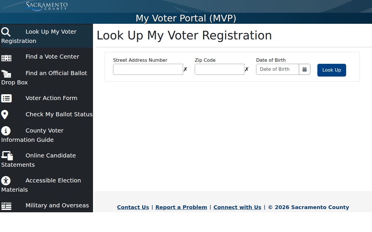 Rancho Cordova voter registration records My Voter Portal landing page